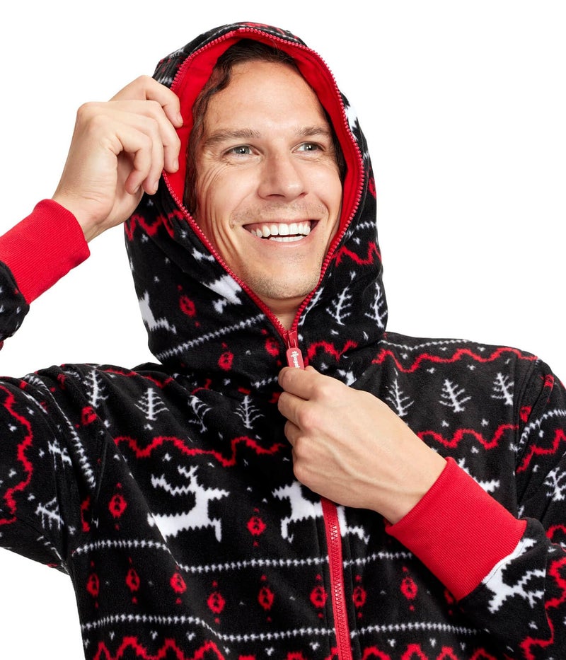 Tipsy Elves Christmas Onesies for Adults - Comfy Unisex Matching Holiday Jumpsuits with Convenient Pockets - Cozy Black Fair Isle Christmas Jumpsuit Size Small - Image 3